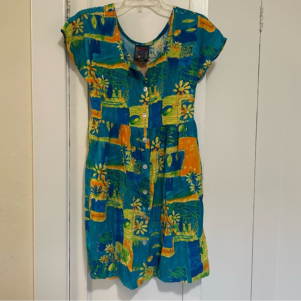 Vintage Big Hed designs floral tie dress size medium gold